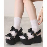 ブラック | 【26年春夏新作】厚底 リボンデザイン ベルクロ スポーツサンダル | DEMETER