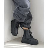 ブラックスムース | 【24年秋冬新作】厚底 プラットフォーム レースアップ ショートブーツ | DEMETER