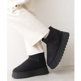 ブラック | 【24年秋冬再販】厚底ソール ボリュームファー ショート丈 ムートンブーツ | DEMETER