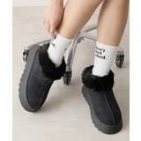 ブラック | 【24年秋冬新作】厚底ソール ボリュームファー アンクル丈 ムートンブーツ | DEMETER