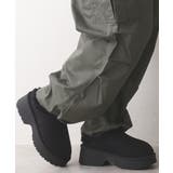 ブラック | 【25年秋冬新作】厚底 デザインソール ボリュームファー ムートンシューズ | DEMETER