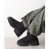 ブラック | 【25年秋冬新作】厚底 デザインソール ボリュームファー ムートンブーツ | DEMETER