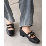 ブラック | 【25年春夏新作】スクエアトゥ ダブルリボン ストラップ パンプス | DEMETER