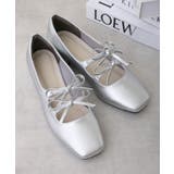 シルバー | 【25年春夏新作】スクエアトゥ ダブルリボン ストラップ パンプス | DEMETER