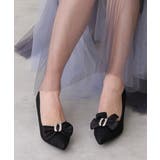 ブラック | 取り外しリボン付き グリッターレース素材 ポインテッドトゥ | DEMETER