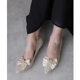 ゴールド | 取り外しリボン付き グリッターレース素材 ポインテッドトゥ | DEMETER