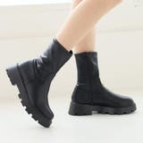 ブラック | 厚底ソール☆インヒール ストレッチ ミドルブーツ | DEMETER