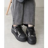 ブラック | 【25年春夏新作】厚底 スパンコール ローカット スニーカー | DEMETER