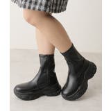 ブラック | 【24年秋冬新作】厚底 ストレッチ スニーカーライク ショートブーツ | DEMETER