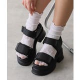 ブラック | 【25年春夏新作】厚底 プラットフォーム ベルクロ サンダル | DEMETER