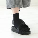 ブラック | 【25年秋冬再販】厚底ソール ボリューム抜群 ファーサンダル | DEMETER