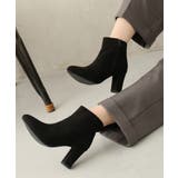 ブラックスエード | 【25年秋冬再販】8.0cm 太ヒール ポインテッドトゥ ショートブーツ | DEMETER