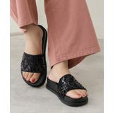 ブラック | 【25年春夏新作】軽量 厚底 スパンコール スライドサンダル | DEMETER