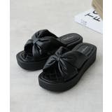 【25年春夏新作】厚底 スクエアトゥ リボンデザイン パテッドサンダル | DEMETER | 詳細画像3