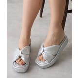 シルバー | 【25年春夏新作】厚底 スクエアトゥ リボンデザイン パテッドサンダル | DEMETER