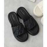 ブラック | 【25年春夏新作】厚底 デザインソール ギャザー調 ミュールサンダル | DEMETER