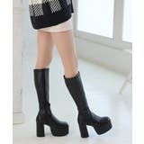 【25年秋冬再販】厚底 太ヒール スクエアトゥ ストレッチ ロングブーツ | DEMETER | 詳細画像73 