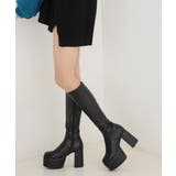 【25年秋冬再販】厚底 太ヒール スクエアトゥ ストレッチ ロングブーツ | DEMETER | 詳細画像78 