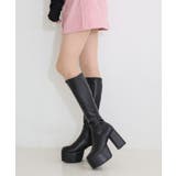 【25年秋冬再販】厚底 太ヒール スクエアトゥ ストレッチ ロングブーツ | DEMETER | 詳細画像81 