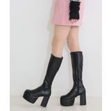 【25年秋冬再販】厚底 太ヒール スクエアトゥ ストレッチ ロングブーツ | DEMETER | 詳細画像82 