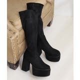 【25年秋冬再販】厚底 太ヒール スクエアトゥ ストレッチ ロングブーツ | DEMETER | 詳細画像84 