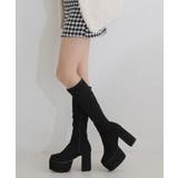 【25年秋冬再販】厚底 太ヒール スクエアトゥ ストレッチ ロングブーツ | DEMETER | 詳細画像90 