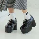 ブラックエナメル | 【25年春夏再販】厚底太ヒール☆ビジューバックルベルト ローファーパンプス | DEMETER