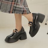 ブラックエナメル | 厚底ソール☆チェーンモチーフ ローファーシューズ | DEMETER