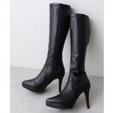 【25年秋冬再販】ポインテッドトゥ プラットフォーム ストレッチ ロングブーツ | DEMETER | 詳細画像4 