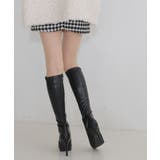 【25年秋冬再販】ポインテッドトゥ プラットフォーム ストレッチ ロングブーツ | DEMETER | 詳細画像48 