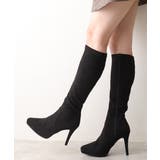 ブラックスエード | 【25年秋冬再販】ポインテッドトゥ プラットフォーム ストレッチ ロングブーツ | DEMETER