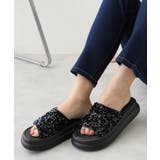 ブラック | 【25年春夏新作】厚底 ダブルソール スパンコール スライドサンダル | DEMETER