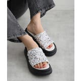 ホワイト | 【25年春夏新作】厚底 ダブルソール スパンコール スライドサンダル | DEMETER