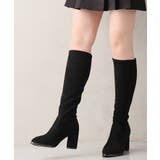 ブラックスエード | 【25年秋冬新作】チャンキーヒール プレーン ストレッチロングブーツ | DEMETER