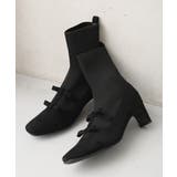 【25年秋冬新作】スクエアトゥ リボン ニットドッキング ショートブーツ | DEMETER | 詳細画像4