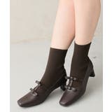 ダークブラウン | 【25年秋冬新作】スクエアトゥ リボン ニットドッキング ショートブーツ | DEMETER