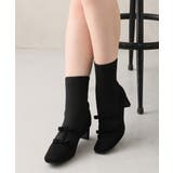 【25年秋冬新作】スクエアトゥ リボン ニットドッキング ショートブーツ | DEMETER | 詳細画像6