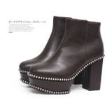 ダークブラウン8027 | 厚底太ヒール☆ステッチデザインショートブーツ | DEMETER