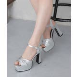 シルバー | 【26年春夏新作】厚底 ビジューバックル アンクルストラップ サンダル | DEMETER