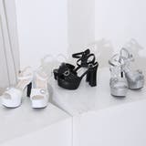 厚底 太ヒール ビジューバックル アンクルストラップ サンダル | DEMETER | 詳細画像2 