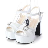 ホワイト | 厚底 太ヒール ビジューバックル アンクルストラップ サンダル | DEMETER