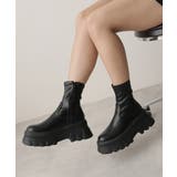 ブラック | 【24年秋冬新作】厚底 トラックソール ストレッチ ショートブーツ | DEMETER