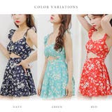 レトロ花柄 肩紐フリルワンピース風 タンキニ | レースレディース | 詳細画像2