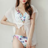 カバーアップ付 バックレースアップデザイン 花柄ビキニ | レースレディース | 詳細画像12