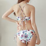 カバーアップ付 バックレースアップデザイン 花柄ビキニ | レースレディース | 詳細画像16