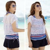 レースカバーアップ付 ボーダータンキニ 水着4点セット | レースレディース | 詳細画像5