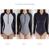 長袖前ジッパー付きシンプルワンピース水着 フィットネス ジム | レースレディース  | 詳細画像2 