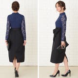 レース長袖 リボン付き膝下丈 スリット入りタイトスカート | レースレディース  | 詳細画像9 