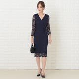 Vネックレース袖タイト パーティードレス Iライン | レースレディース  | 詳細画像16 