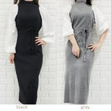 ロングニットワンピース 布帛ドッキング ラップドレス | レースレディース  | 詳細画像2 